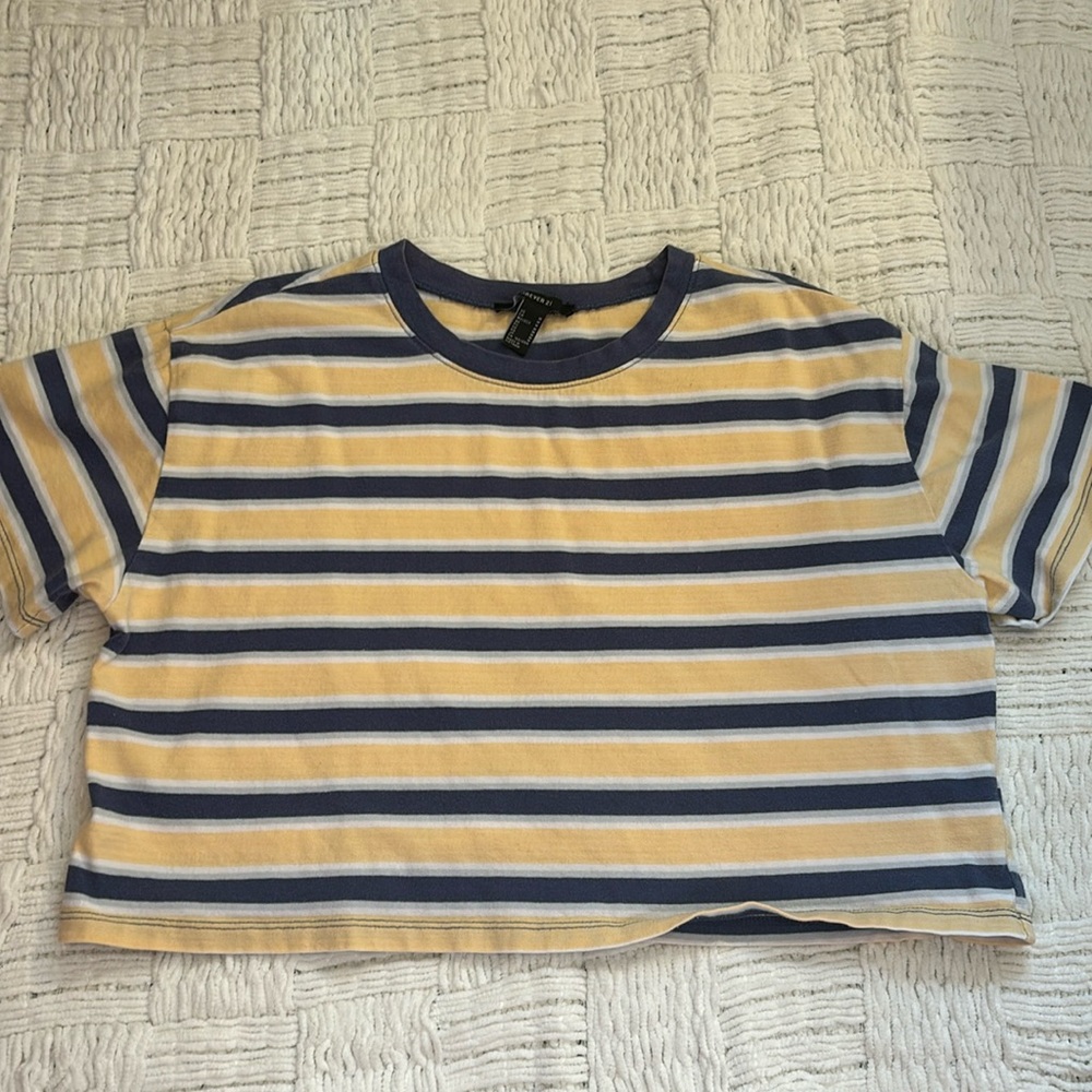 Cropped blue and yellow stripe shirt for sale!